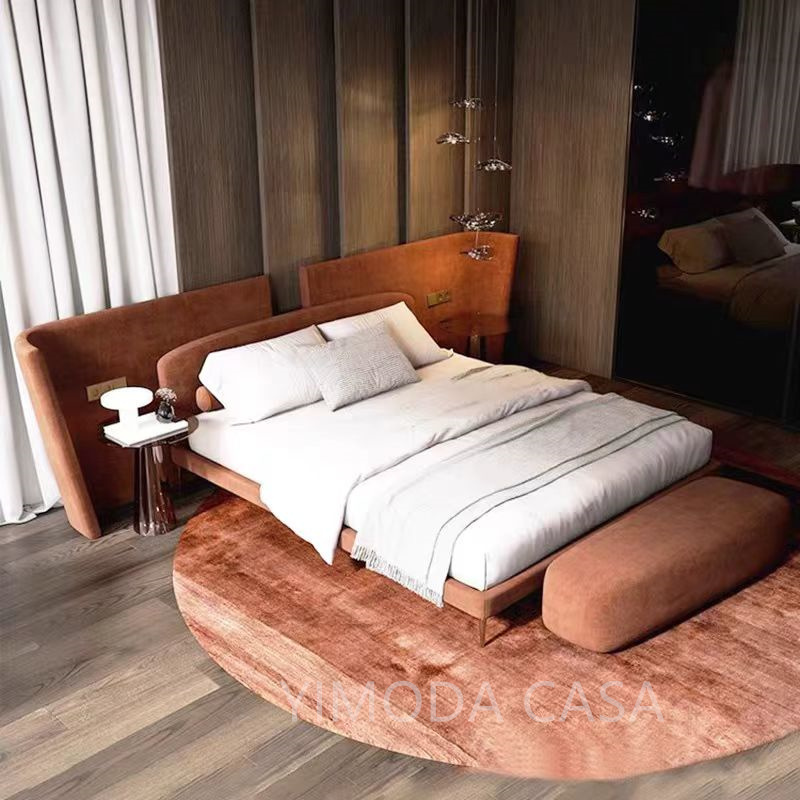 Italian Interior Designer Orange velvet chesterfield bedhead Complete Villa Funiture Luxury Bedroom Set Furniture King Luxury Bed