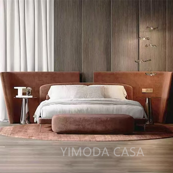 Italian Interior Designer Orange velvet chesterfield bedhead Complete Villa Funiture Luxury Bedroom Set Furniture King Luxury Bed