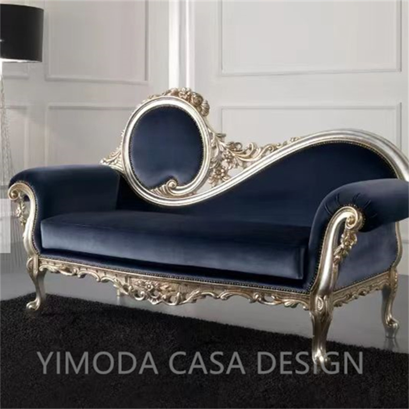 Luxury Classical French Italian European Antique Style Carved  Wood Frame Artistic silver wooden blue velvet Sofa Set