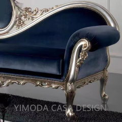 Luxury Classical French Italian European Antique Style Carved  Wood Frame Artistic silver wooden blue velvet Sofa Set