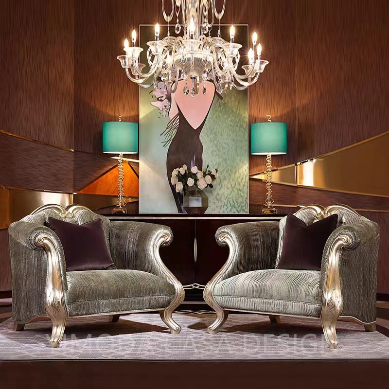European Antique Style High-End Solid Wood Carved Beige leather Sofa Set Luxury Living Room Furniture chesterfield sofa for Villas