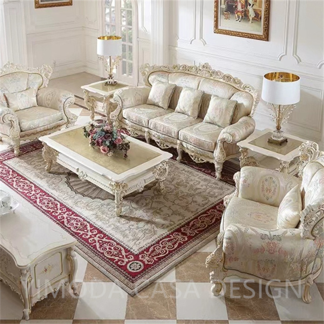 French Style Luxury Hand Carved Sofa Set Antique Royal Sectional Wooden Sofas Living Room Furniture Classical Antique white Sofa