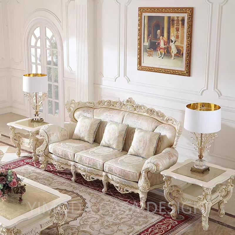 French Style Luxury Hand Carved Sofa Set Antique Royal Sectional Wooden Sofas Living Room Furniture Classical Antique white Sofa