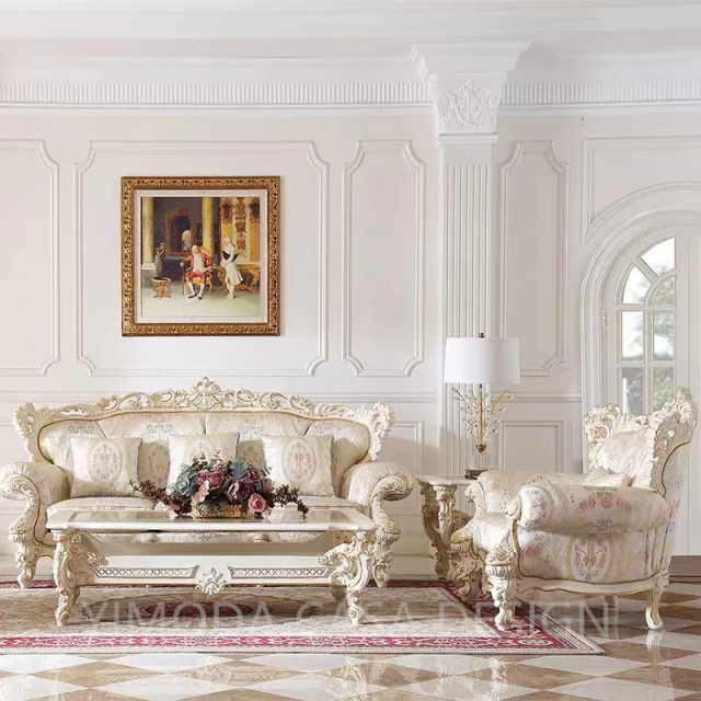 French Style Luxury Hand Carved Sofa Set Antique Royal Sectional Wooden Sofas Living Room Furniture Classical Antique white Sofa