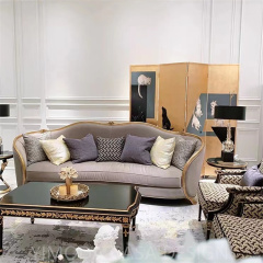 Luxury Italian-Style Antique Classic Grey velvet Sofa Set Elegant Carved Wood Sectional Sofa for Living Room furniture
