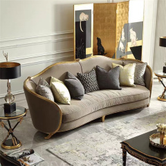 Luxury Italian-Style Antique Classic Grey velvet Sofa Set Elegant Carved Wood Sectional Sofa for Living Room furniture
