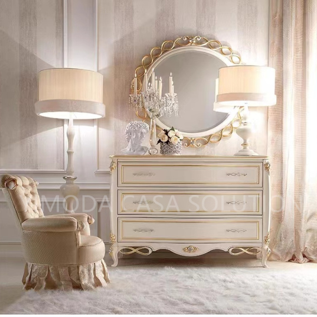 French Upholstery Solid Wooden Bed With Antique Gold Finish Handmade Carving Style Bed-French Style Antique Luxury Bedroom Set