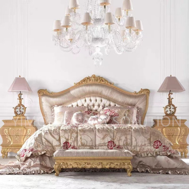 Luxury Custom European Antique Classic Rustic Royal Wood Bed Frame Brown Queen King Size Luxury Bedroom Set