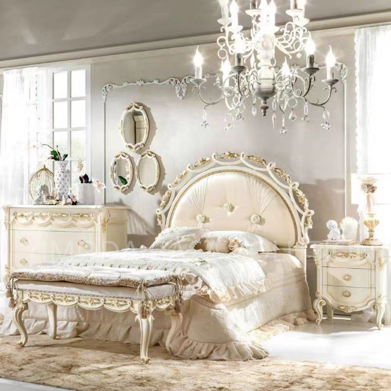 American Classic Antiqued Style flower shaped Chesterfield Bedroom Furniture Set Wooden Bed with Storage for Home or Hotel Use Elegant Antique Bed Design