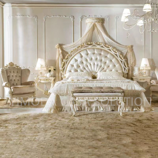 American Classic Antiqued Style flower shaped Chesterfield Bedroom Furniture Set Wooden Bed with Storage for Home or Hotel Use Elegant Antique Bed Design