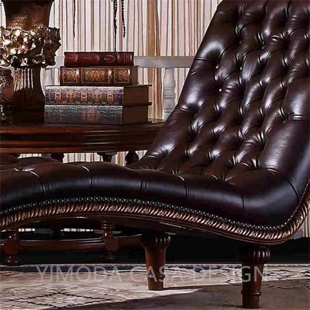 Antique Design Classic Hand-Carved Wooden Sofa Brown chesterfield chaise lounge sofa for Hotel Use Wholesale