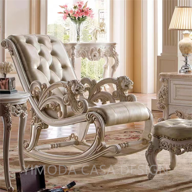 Classic European style Antique Sofa Furniture Luxury Living Room Vintage Carved Rocking leisure arm chesterfield chair