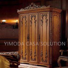 Custom Style Solid Wood Bedroom Furniture Solid Wood Carved Redwood Wardrobe Brown Antique Luxury Wardrobe