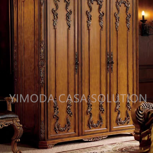 Custom Style Solid Wood Bedroom Furniture Solid Wood Carved Redwood Wardrobe Brown Antique Luxury Wardrobe