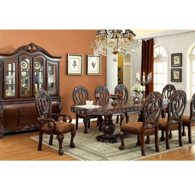 Luxury Antique Classic American Design Solid Wood Hand Carving Brown wooden Dining Room Furniture Set