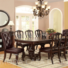 Luxury Classic American Style Antique Wood Dining Table Hand Carved Brown Wooden Dining Room Furniture