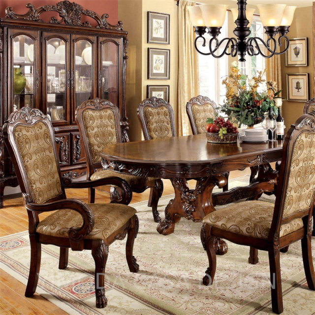 Luxury Classic American Style Antique Wood Dining Table Hand Carved Brown Wooden Dining Room Furniture