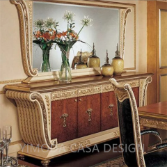 Luxury Palace Classic Italian Style Antique Wood Dining Table Hand Carved Royal Gold Red Leaf Glass Top Dining Room Furniture
