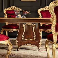 European Antique Home Furniture Luxury Brown Golden Wooden Dining Table 10-12 Chairs Hand Carved Gold Dining Set