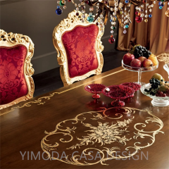 European Antique Home Furniture Luxury Brown Golden Wooden Dining Table 10-12 Chairs Hand Carved Gold Dining Set