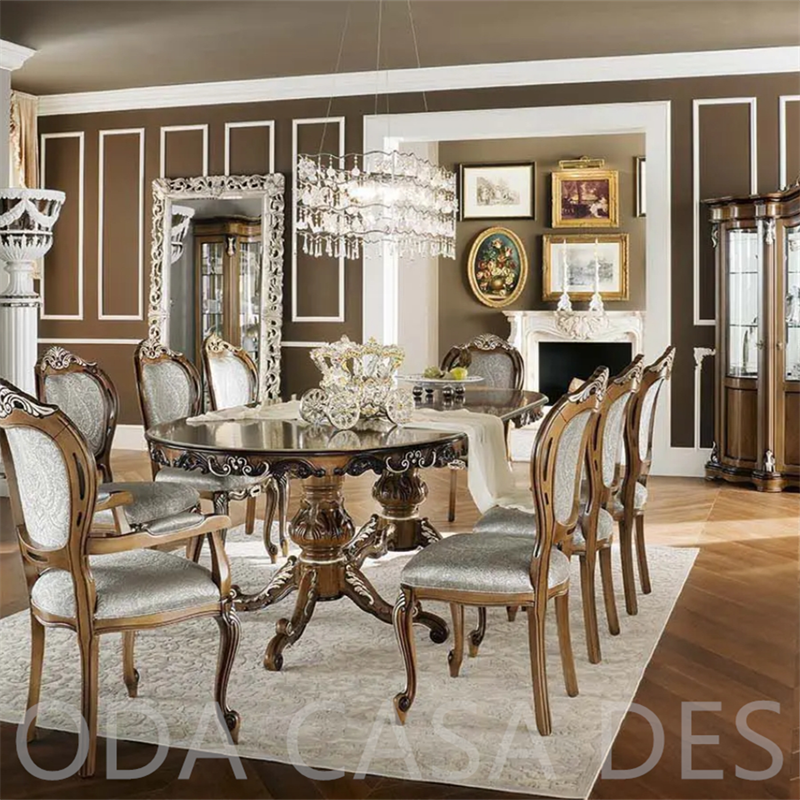 Antique Victorian Brown wooden Dining Table Mahogany Wooden With Silver Leaf Finish on Carving Dining Table set