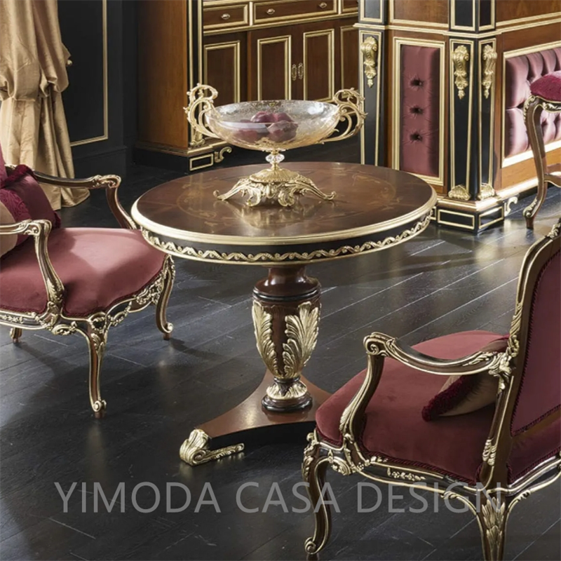 Luxury European Neoclassical Dining Room Furniture Solid Wood Carved Dining Table and Chair with bar counter series