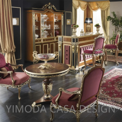 Luxury European Neoclassical Dining Room Furniture Solid Wood Carved Dining Table and Chair with bar counter series