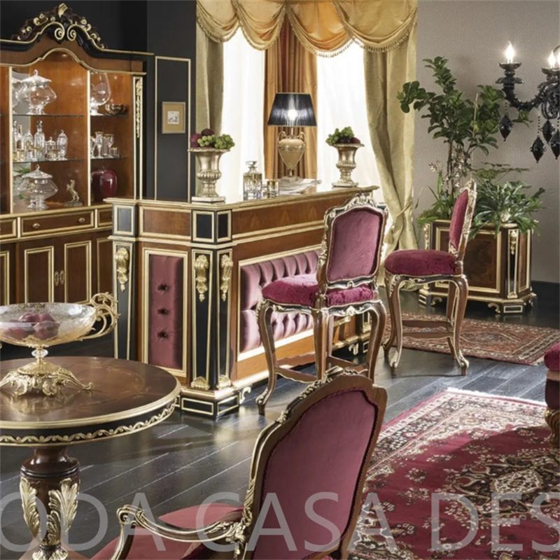 Luxury European Neoclassical Dining Room Furniture Solid Wood Carved Dining Table and Chair with bar counter series
