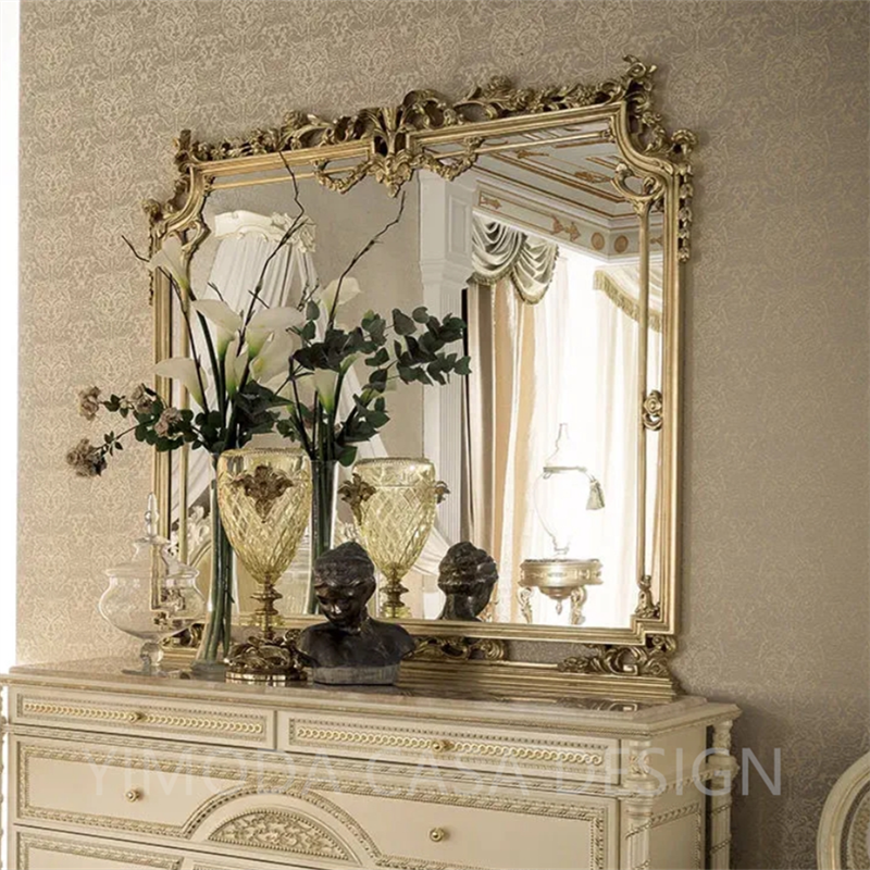 Italian Style Dining Room Cabinet Carving White Golden wooden Doors & Golden Dining cabinet sideboard for Elegant Display cabinet