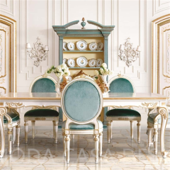 High Class Antique French Style 6 Seater Wood Rectangular White Golden Dining Table Carving Wooden Luxury Classic Dining Table Set
