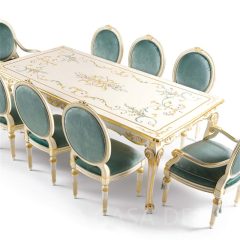 High Class Antique French Style 6 Seater Wood Rectangular White Golden Dining Table Carving Wooden Luxury Classic Dining Table Set
