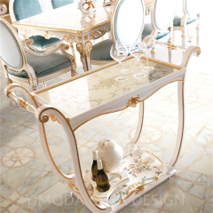High Class Antique French Style 6 Seater Wood Rectangular White Golden Dining Table Carving Wooden Luxury Classic Dining Table Set