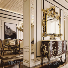 American Luxury Antique Dining Table Carved Brown Solid Wood Royal Villa Dining Table White Chesterfield Dining chair