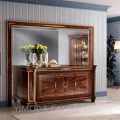 European Style Luxury Wooden Glass carved wooden wine Cabinet Vintage Brown Carved Cutlery Cabinet for Living Room Villa Dining Room Furniture