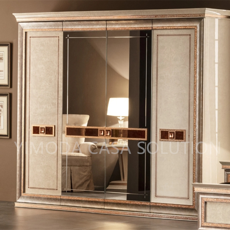 Home Hotel European French Classic Cabinet Drawers Bedroom Furniture Silver Dressing Luxury Solid Wood Wardrobe