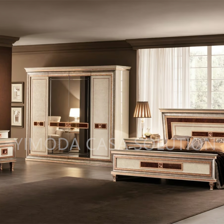 Home Hotel European French Classic Cabinet Drawers Bedroom Furniture Silver Dressing Luxury Solid Wood Wardrobe