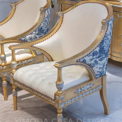 Antique Sofa Royal Furniture Living Room Luxury Sofa Furniture Hand Made embroidery blue white Fabric Solid Wood Carved  Sofa Design