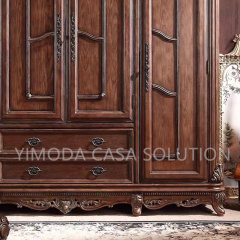 American Classical Carved Brown Painted Bedroom Wardrobe Durable Wooden wardrobe palace furniture