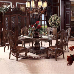 Luxury Classical American Carved Solid Wood Round Dining Table Stable Brown marble top Imported Beech Wood Round dining table set