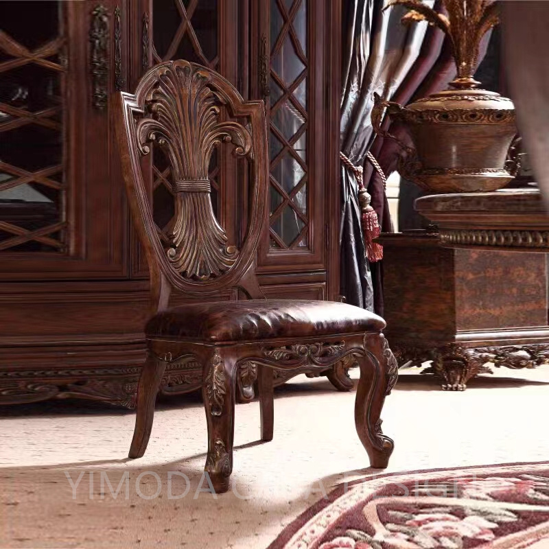 Luxury Classical American Carved Solid Wood Round Dining Table Stable Brown marble top Imported Beech Wood Round dining table set