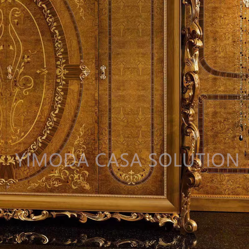 American Classical Carved French Rose Series Handpainted Rose Pattern Bedroom Set Furniture Classical 4-Door Wardrobe
