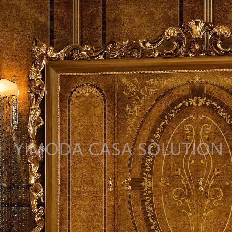 American Classical Carved French Rose Series Handpainted Rose Pattern Bedroom Set Furniture Classical 4-Door Wardrobe