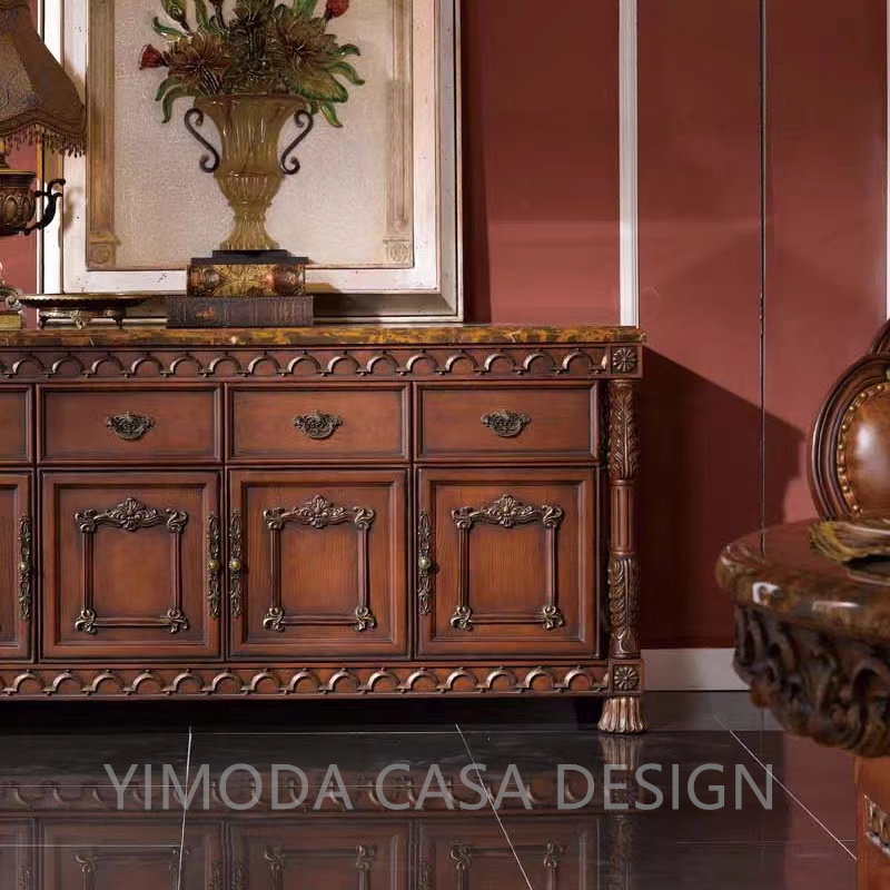 American Rustic Living Room Storage Cabinet Corner Wooden Brown Carved Sideboard Cabinet Sideboard Cabinet Buffet Retro for Dining Room