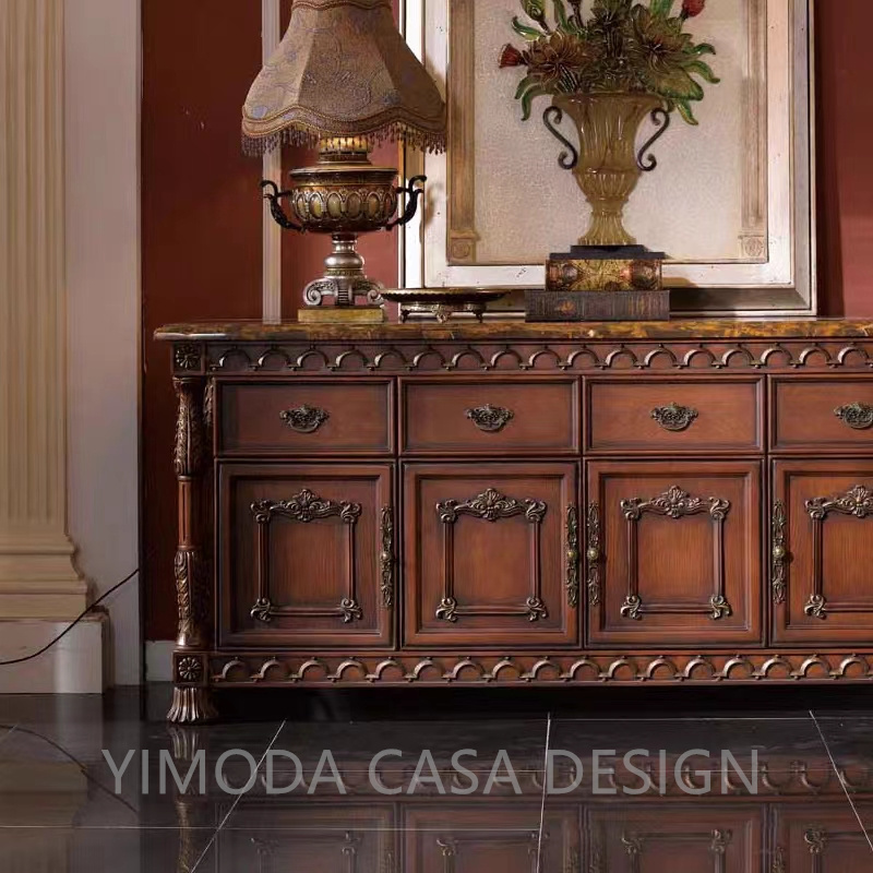 American Rustic Living Room Storage Cabinet Corner Wooden Brown Carved Sideboard Cabinet Sideboard Cabinet Buffet Retro for Dining Room
