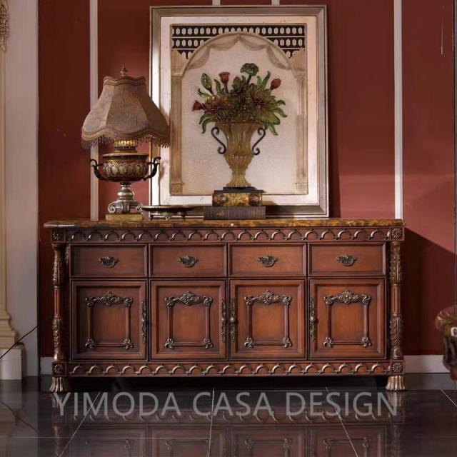 American Rustic Living Room Storage Cabinet Corner Wooden Brown Carved Sideboard Cabinet Sideboard Cabinet Buffet Retro for Dining Room