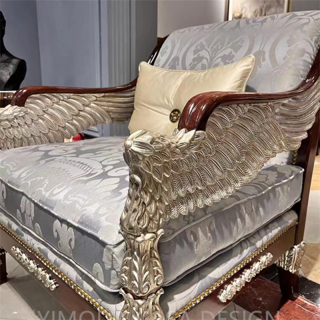 Luxury American Antique Wood art Carved wing arm sofa chair for Home Living Room Furniture