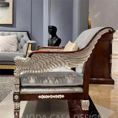 Luxury American Antique Wood art Carved wing arm sofa chair for Home Living Room Furniture
