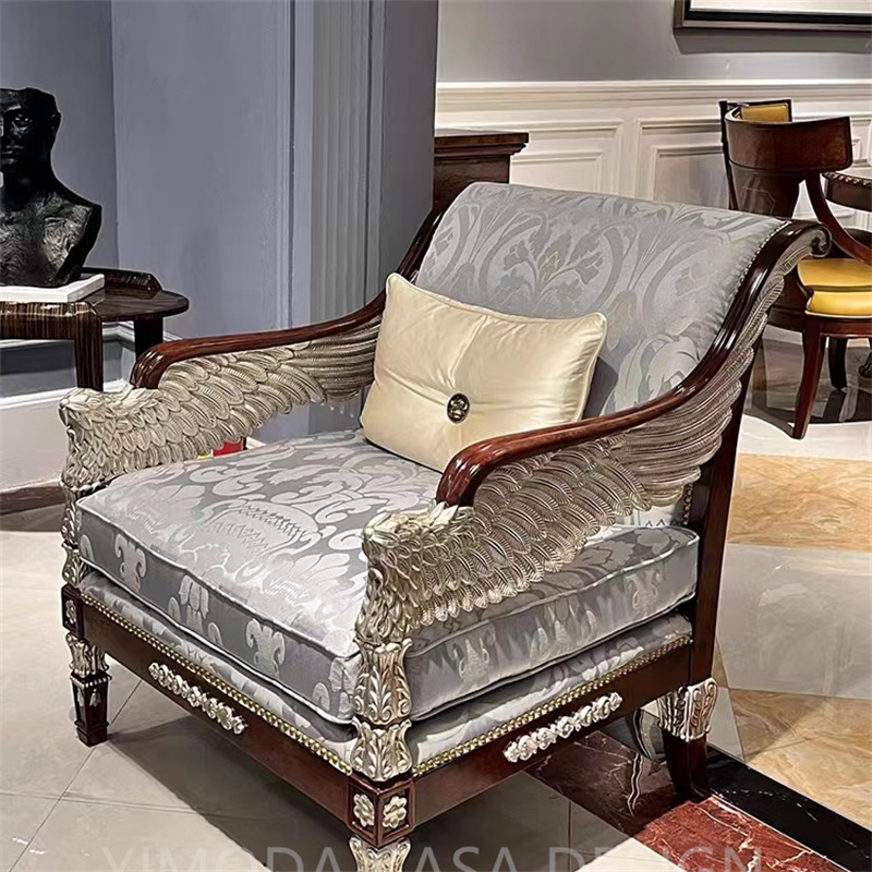 Luxury American Antique Wood art Carved wing arm sofa chair for Home Living Room Furniture