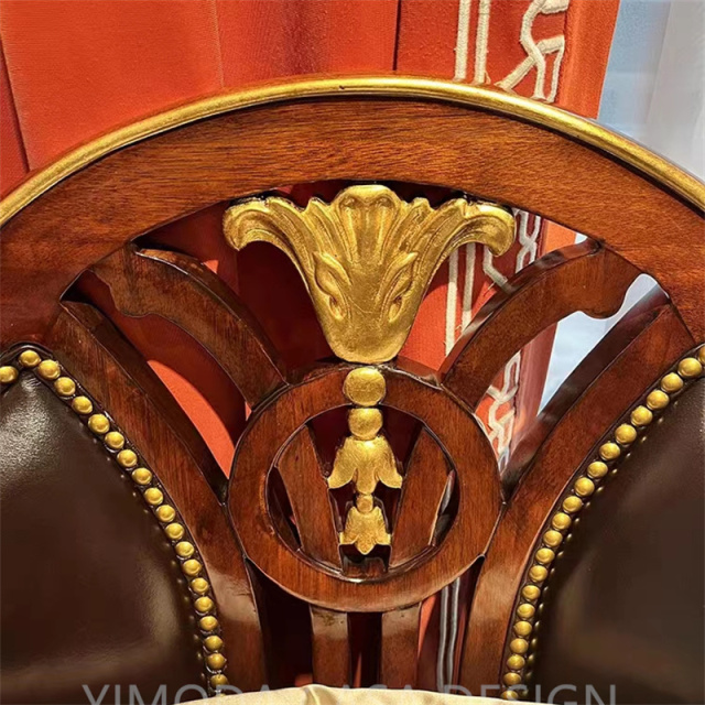 European Style Brown Chesterfield Leather Armchair Sofa Antique leisure sofa chair Furniture Living Room Carved Wooden accent armchair