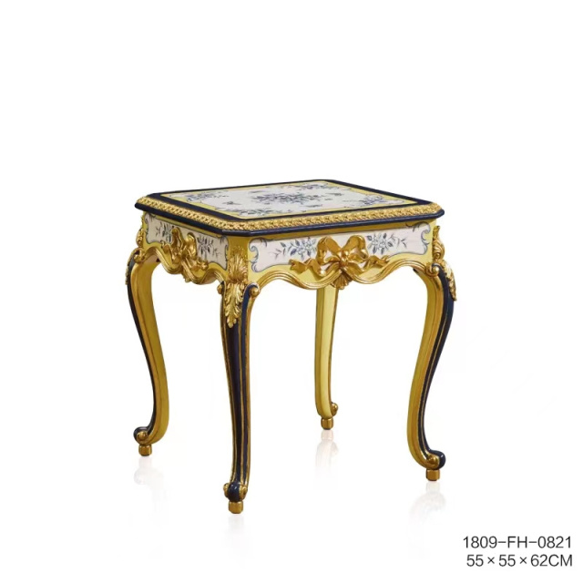 French-Style Antique Solid Wood Carved French blue white embroidery fabric chesterfield Sofa for European-Style Villa Living Room
